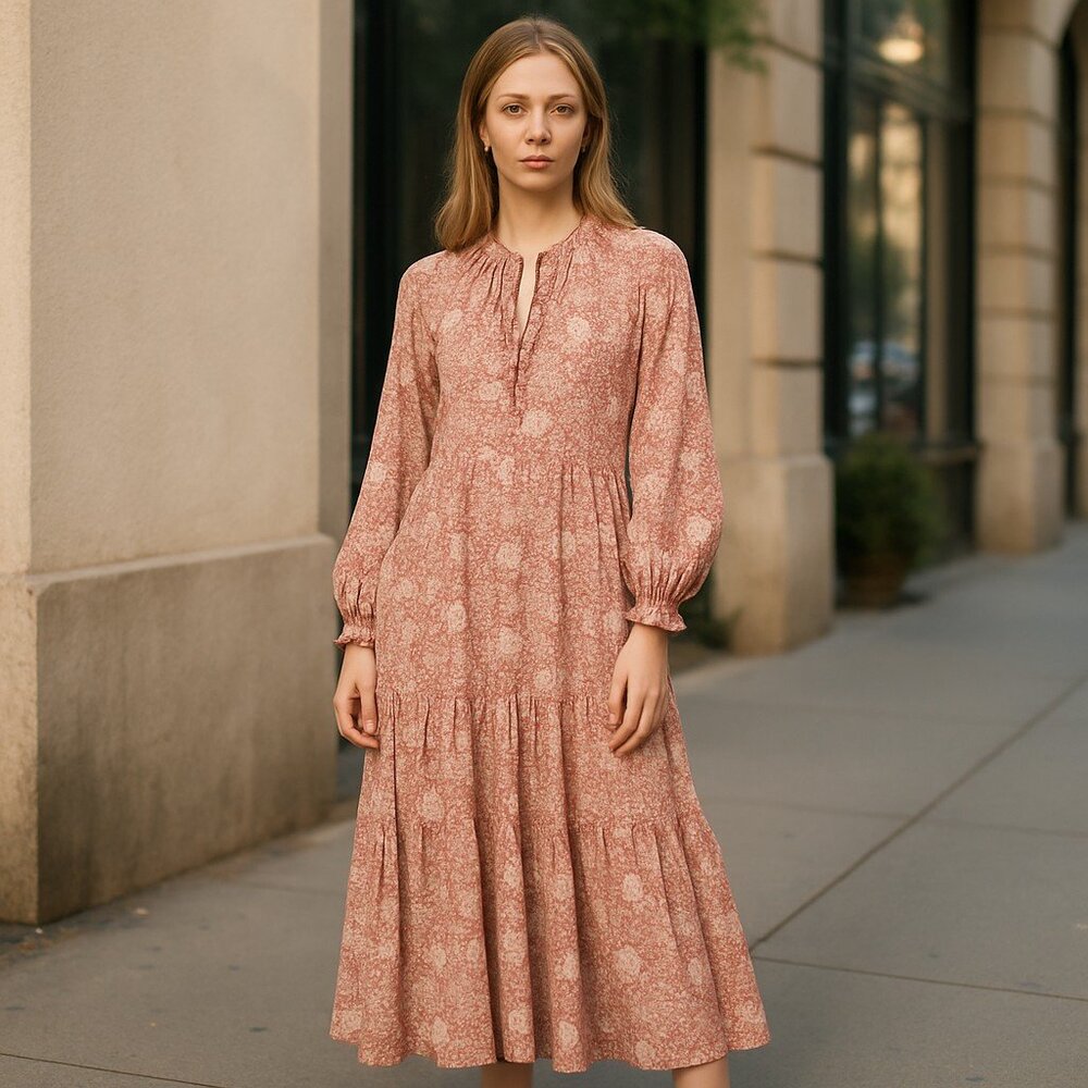 NWT O.P.T. X Anthropologie Floral Poppy Ruffle Tired Bohemian Midi Dress